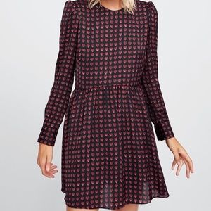 Zara Long sleeves black dress with red heart print - S